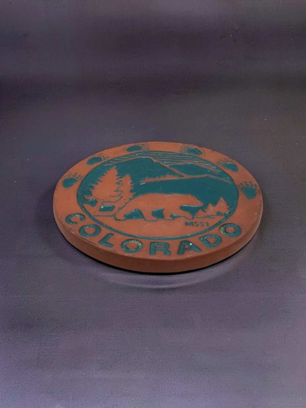 Vintage Colorado Brown,Green Terracotta 6.25" Diameter Trivet. - Picture 2 of 9